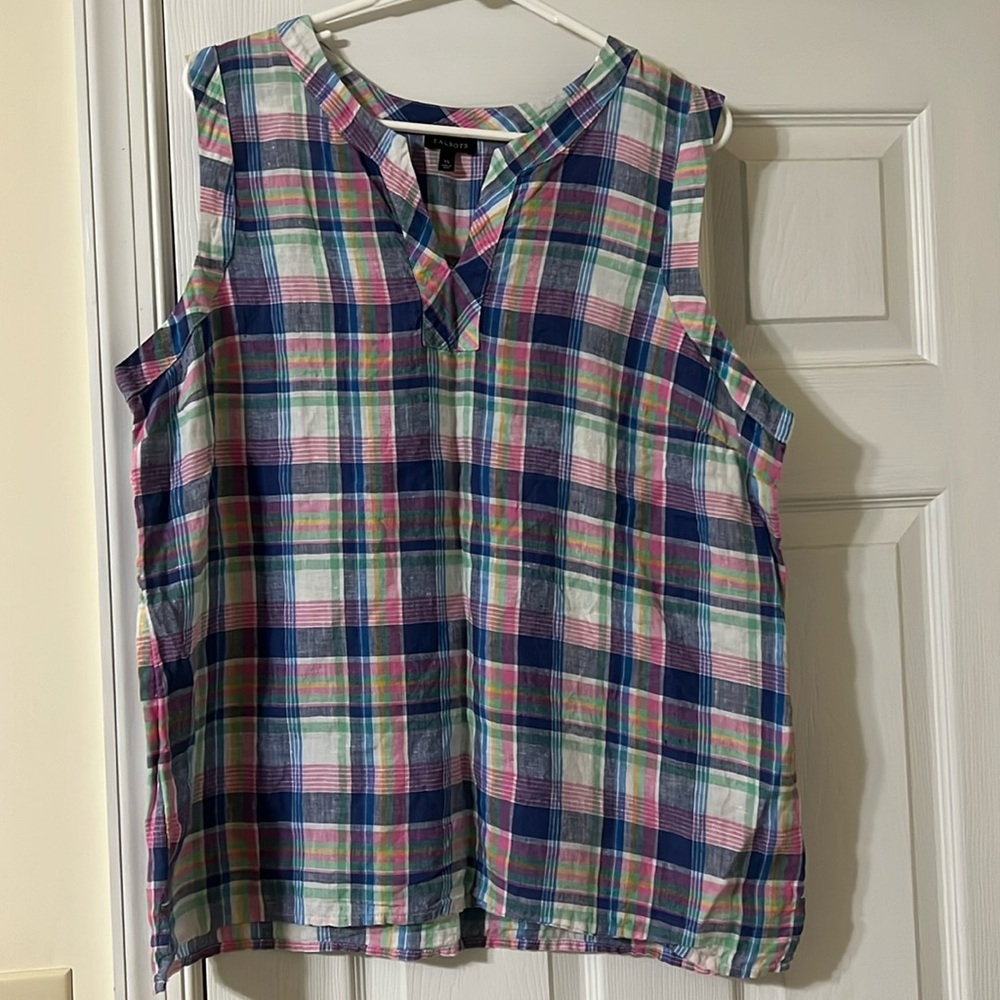 Talbots Size XL Plaid Sleeveless Top